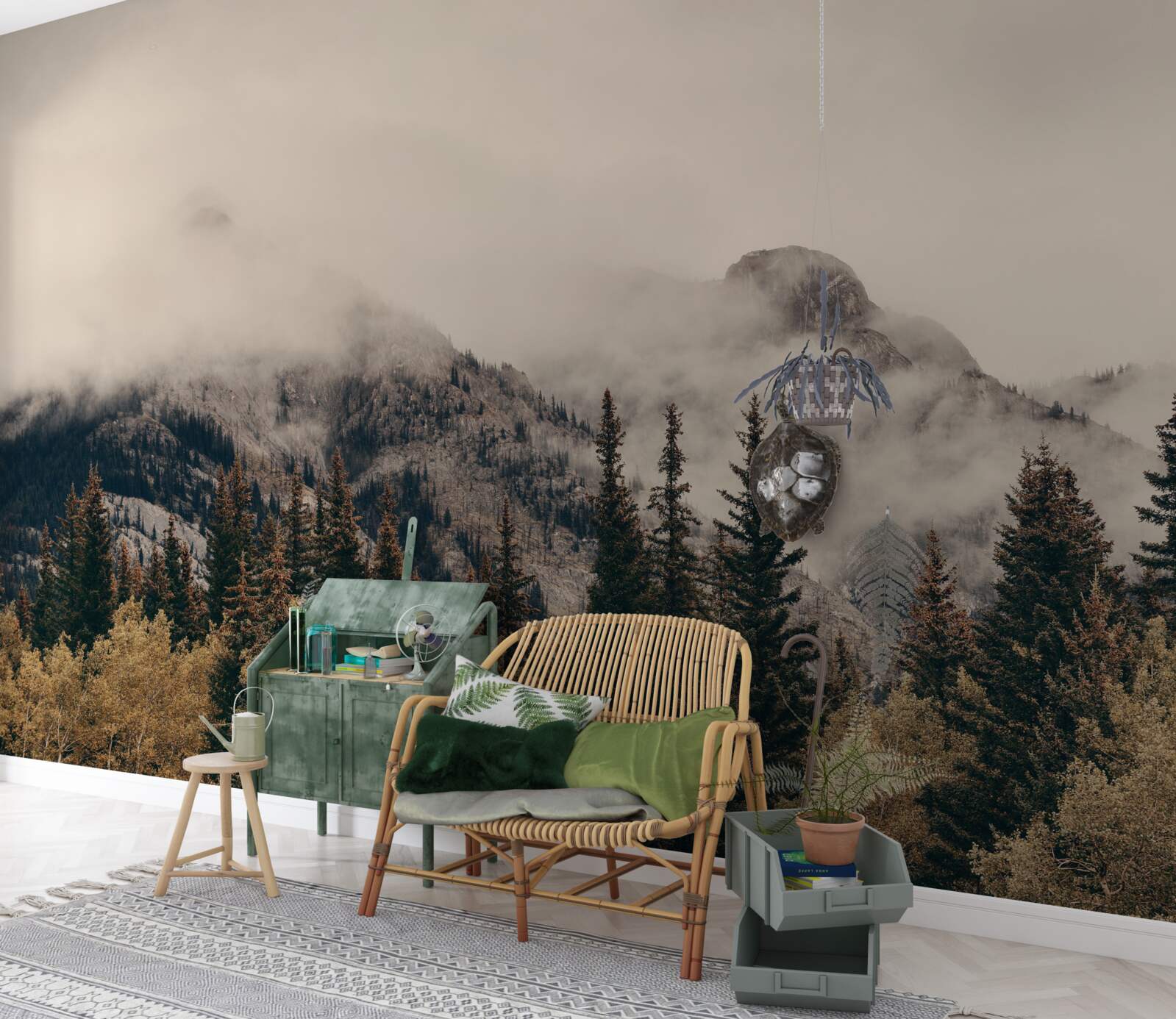 Papier peint les hautes montagnes sont couvertes de brouillard