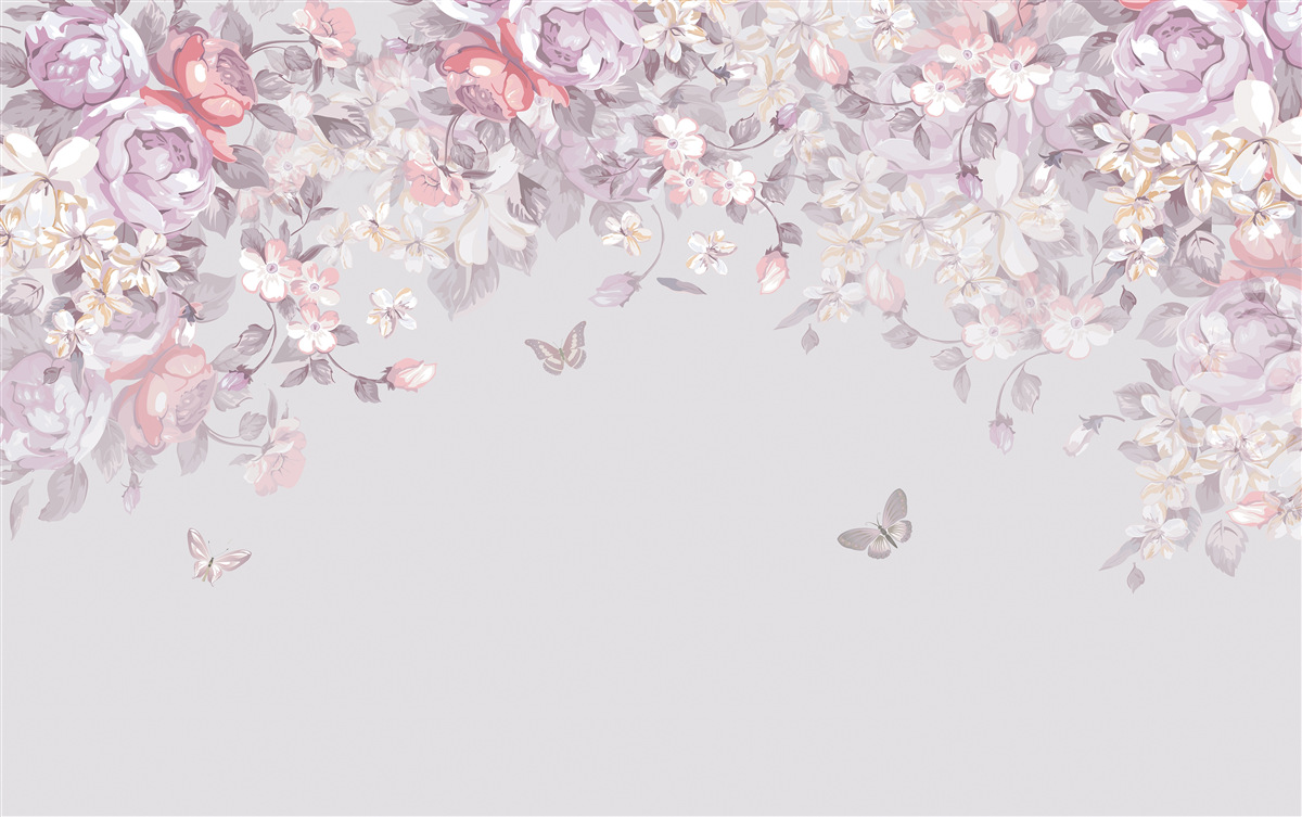 Papier peint un jardin où fleurissent les fleurs et les papillons
