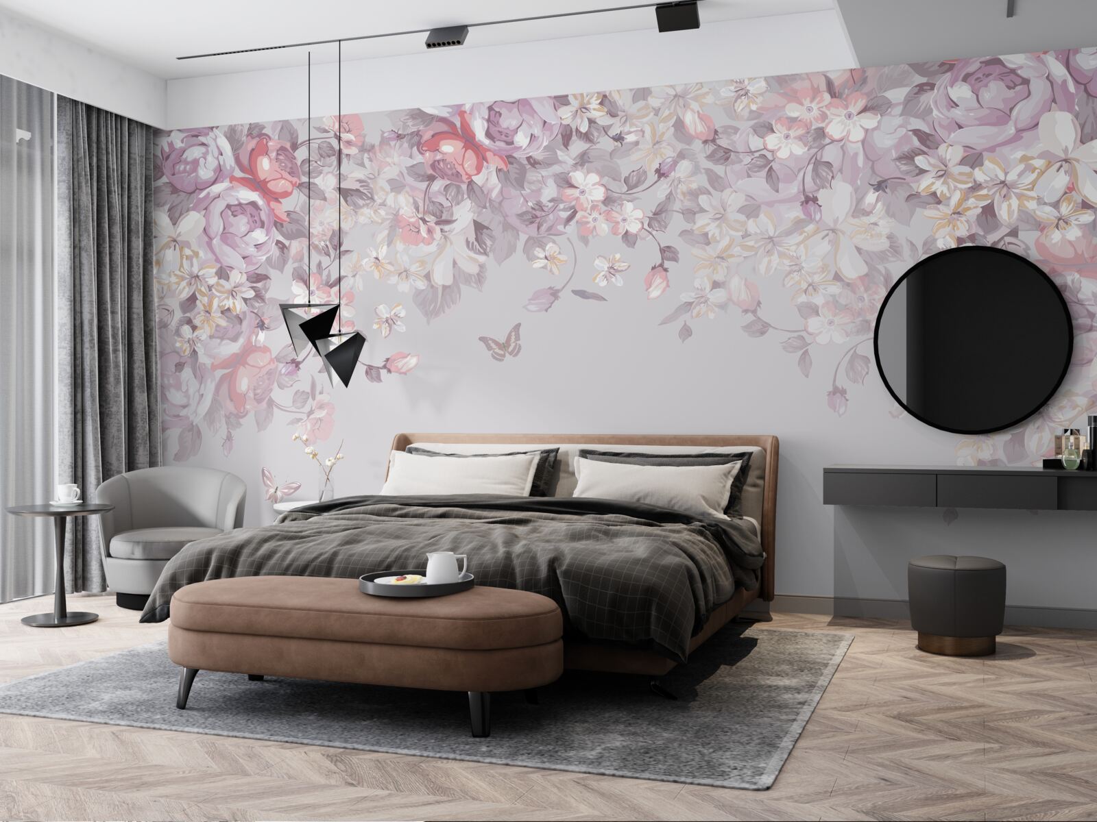 Papier peint un jardin où fleurissent les fleurs et les papillons