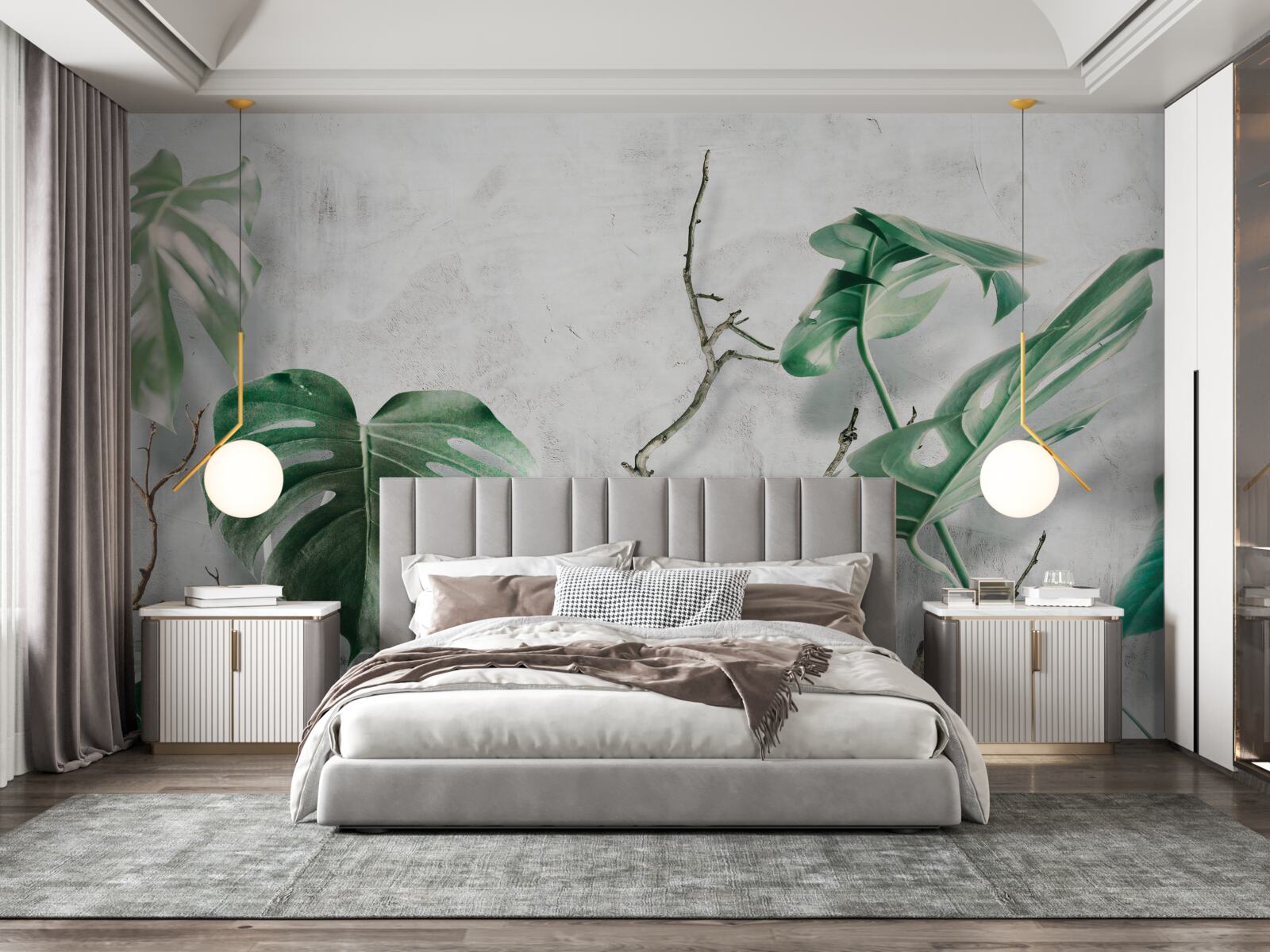 Papier peint monstres tropicaux avec branches vertes