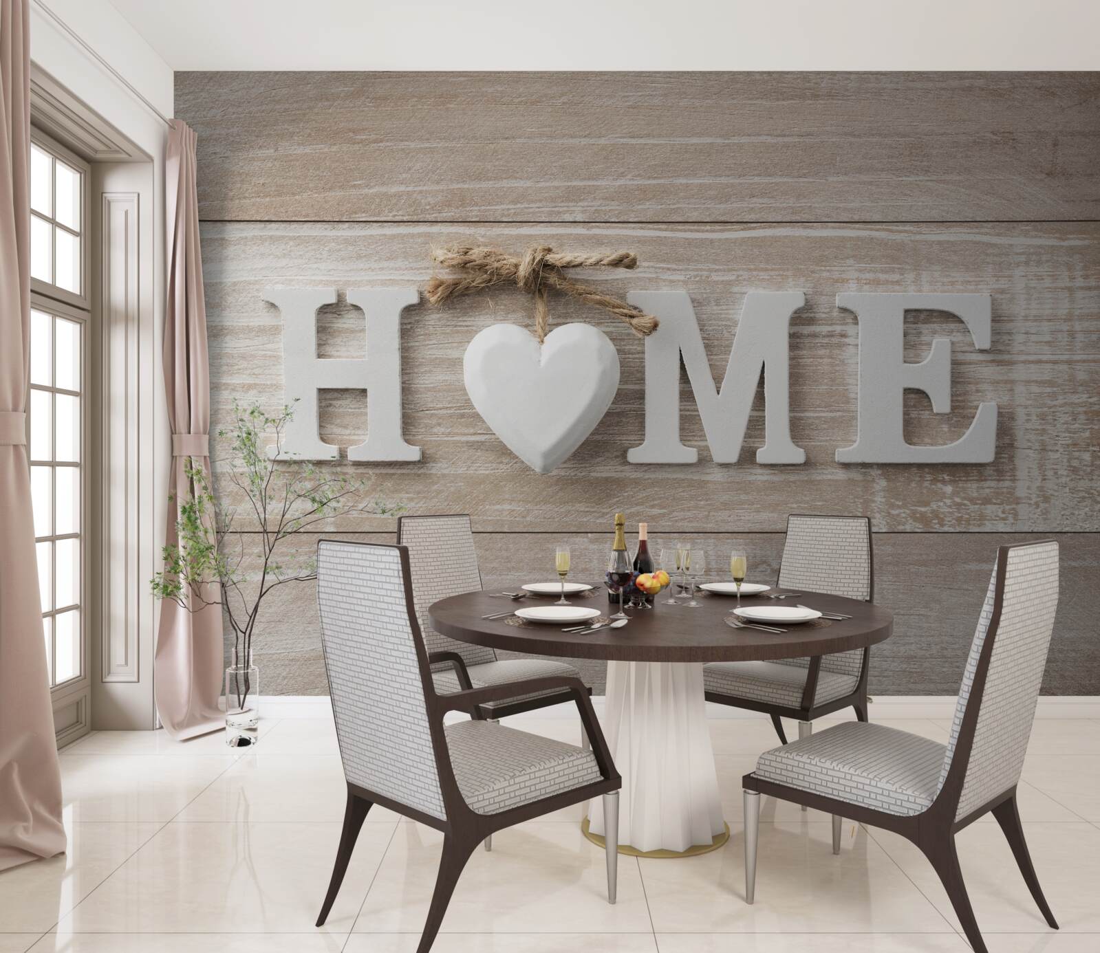Papier peint texte "home" sur fond d'arbres