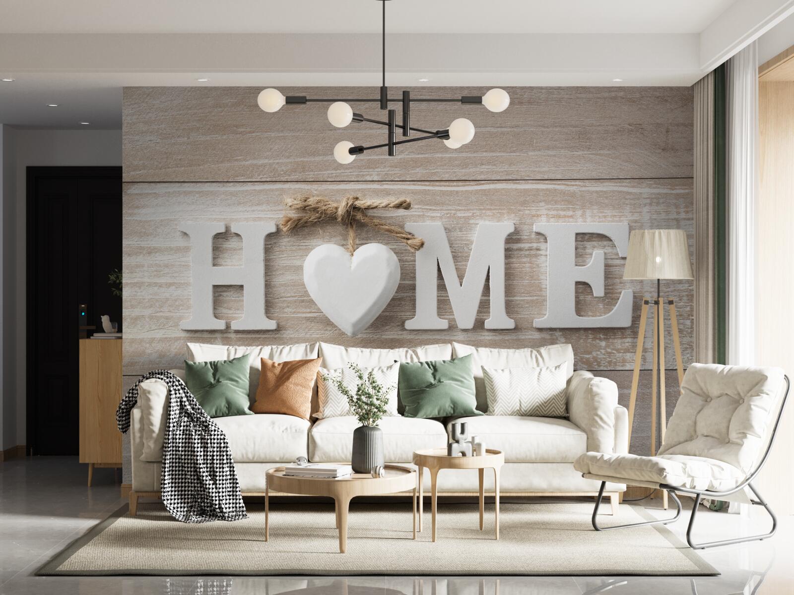Papier peint texte "home" sur fond d'arbres