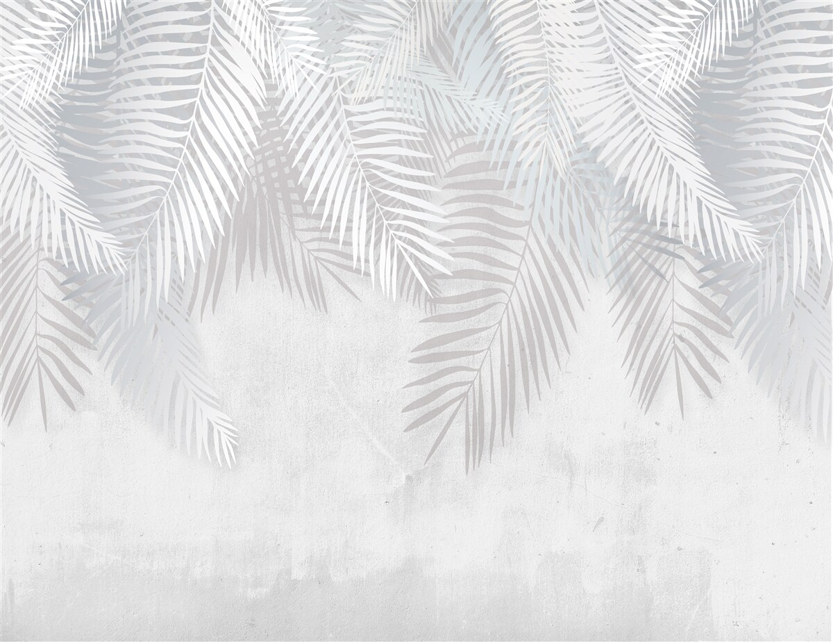 Papier peint feuilles de palmier sur fond blanc