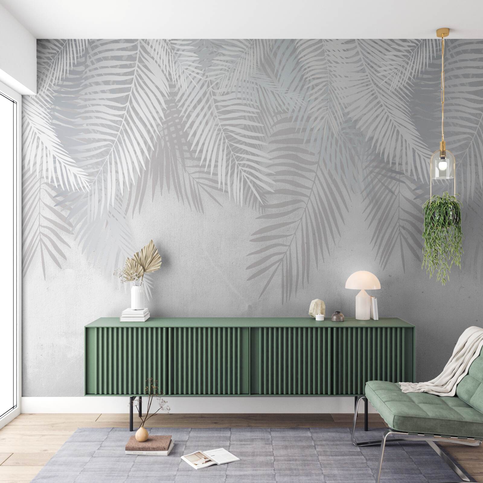 Papier peint feuilles de palmier sur fond blanc