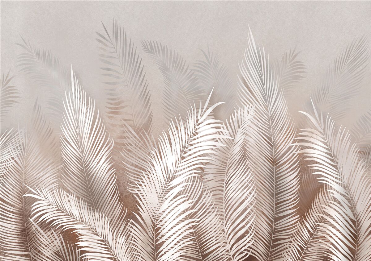 Papier peint feuilles de palmier blanc nuageux