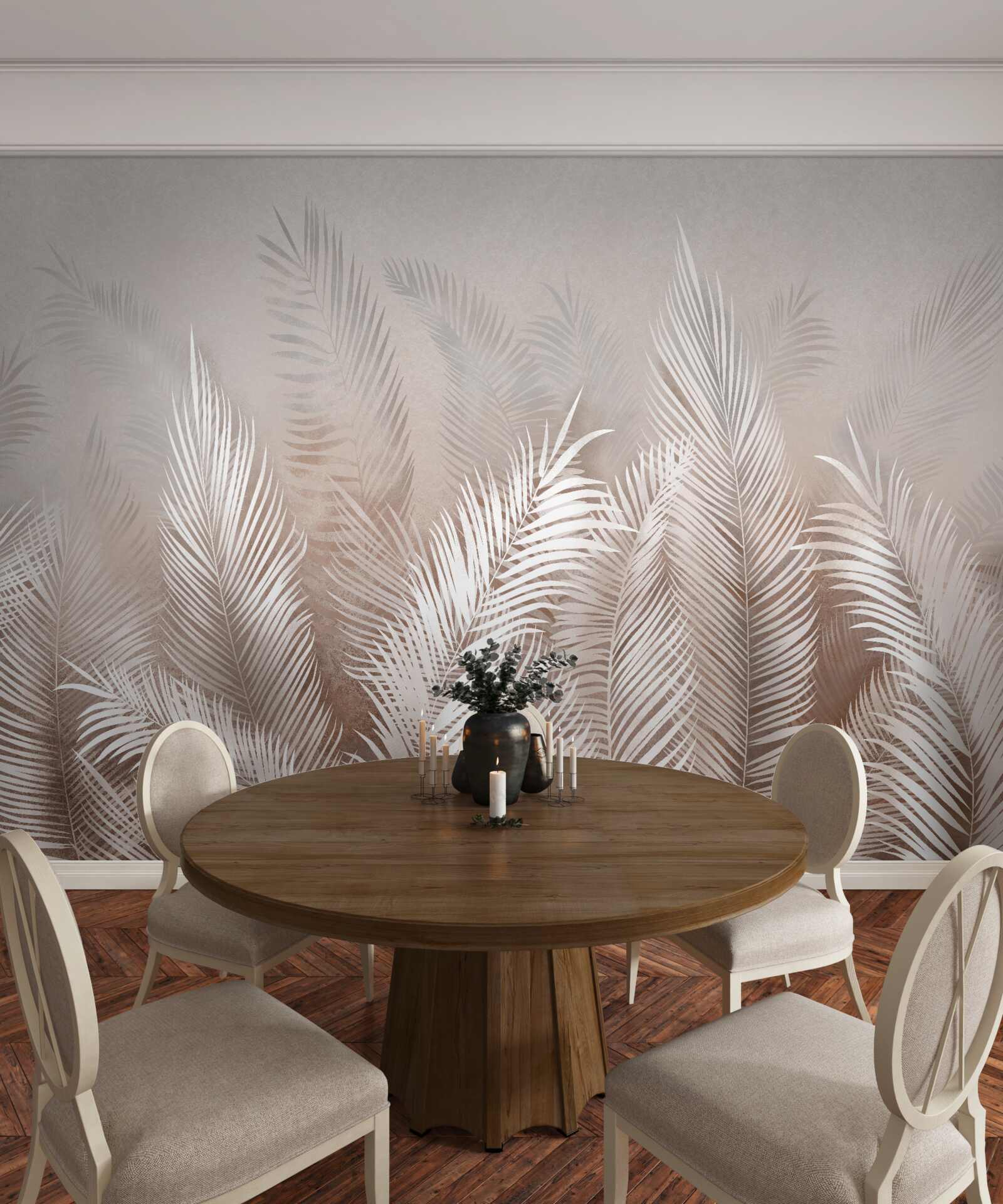 Papier peint feuilles de palmier blanc nuageux