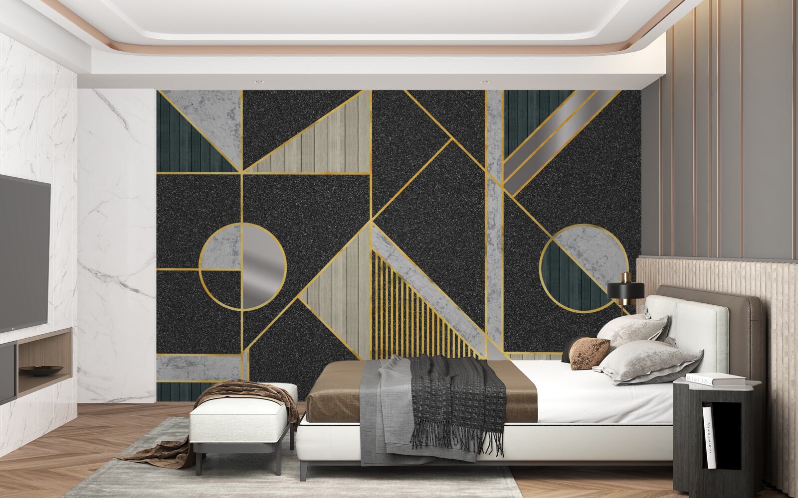 Papier peint mosaïque sombre avec des nuances dorées