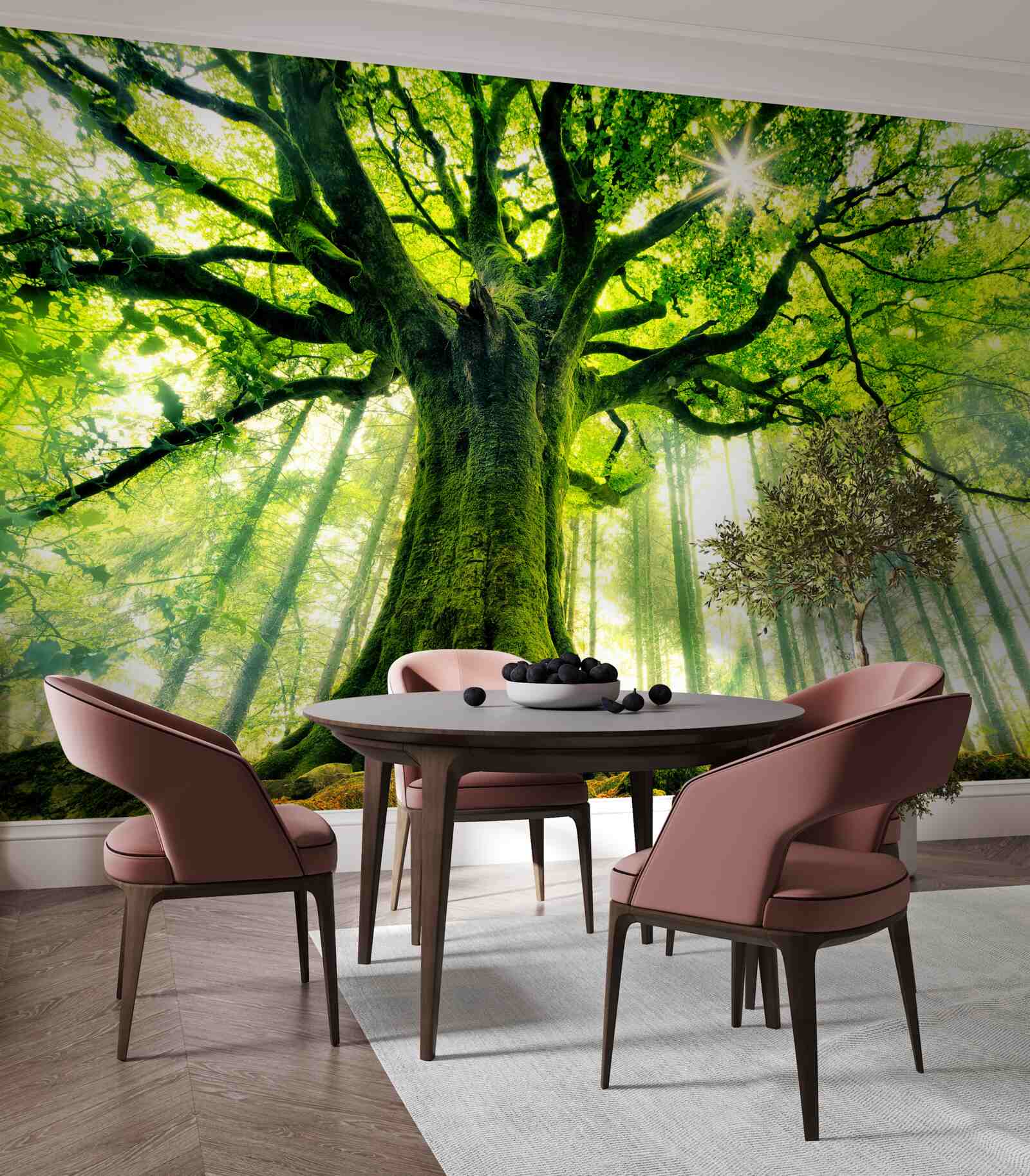 Papier peint l'arbre majestueux de l'existence salue le lever du soleil