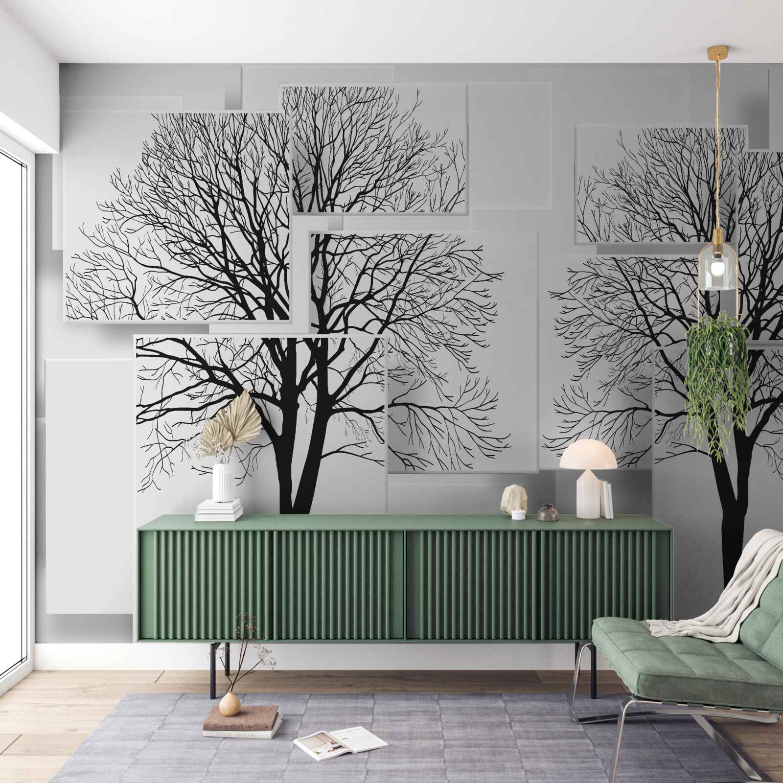 Papier peint deux arbres tombés sur un fond clair