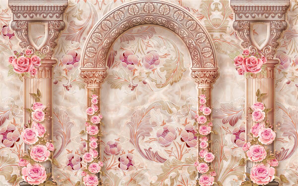 Papier peint Arche décorée de fleurs roses
