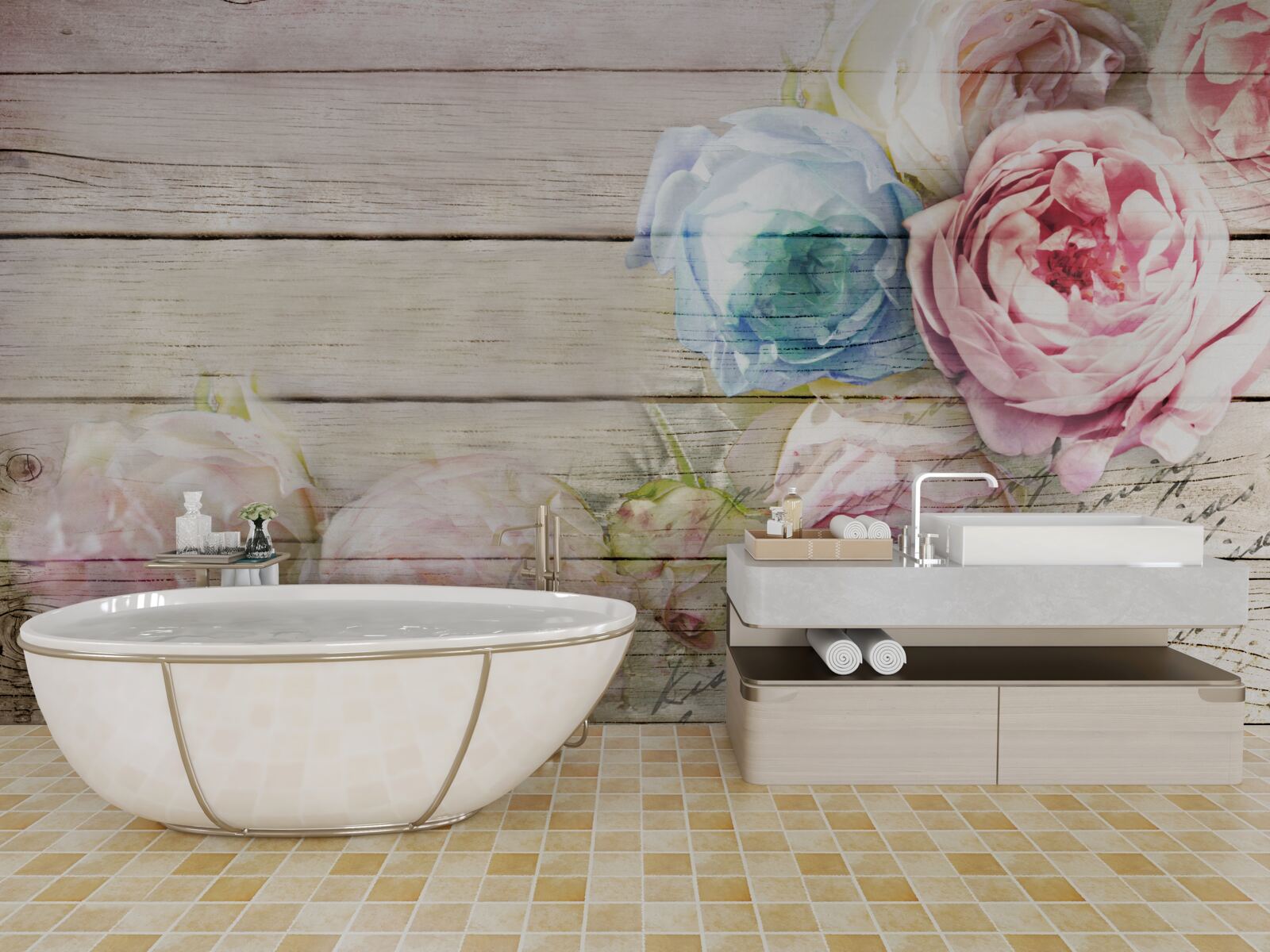 Papier peint ensemble de roses semblables à des pivoines