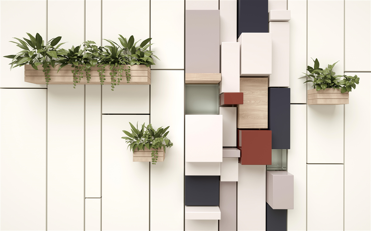 Papier peint Les murs sont décorés de pots de plantes vertes