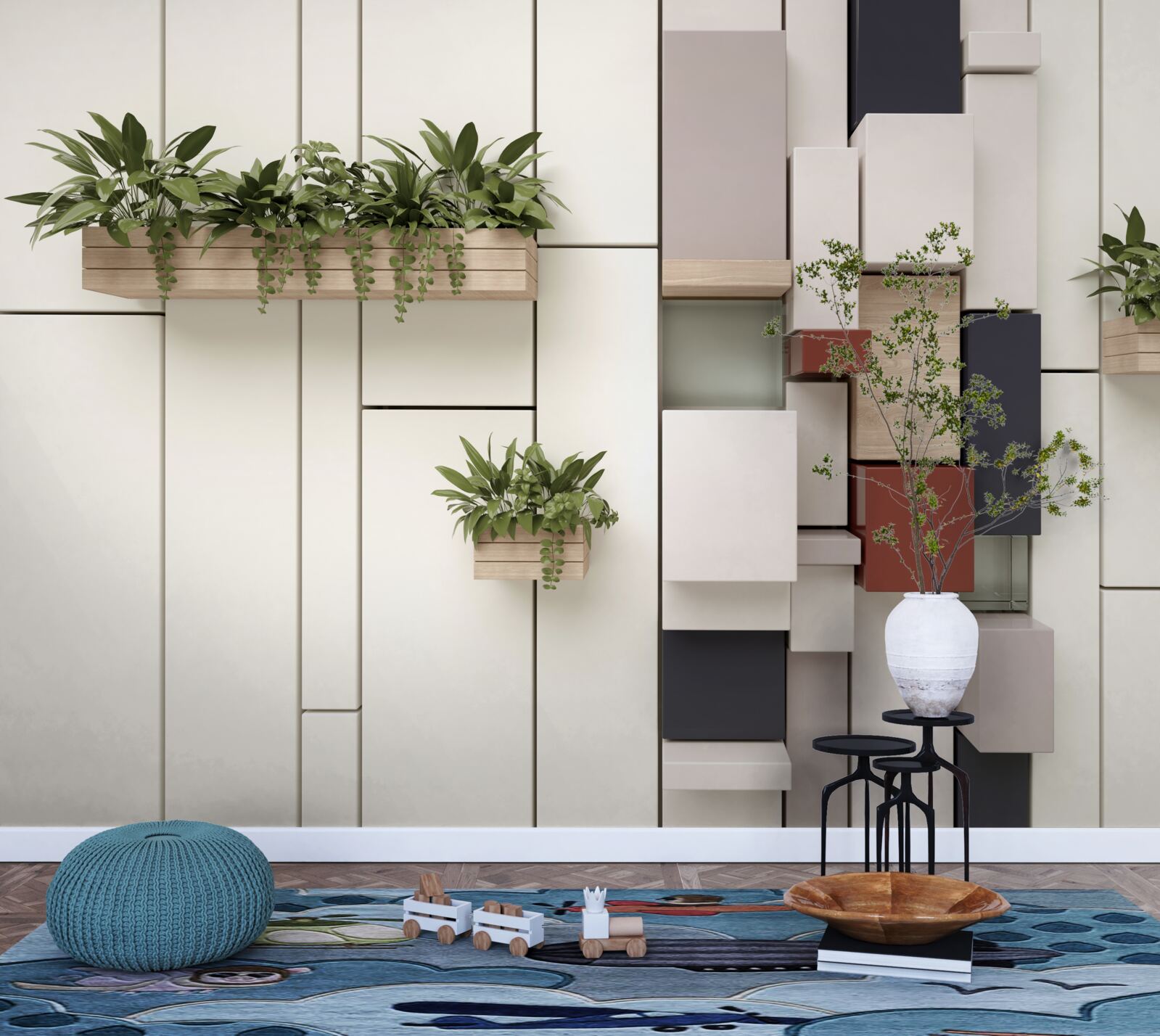 Papier peint Les murs sont décorés de pots de plantes vertes