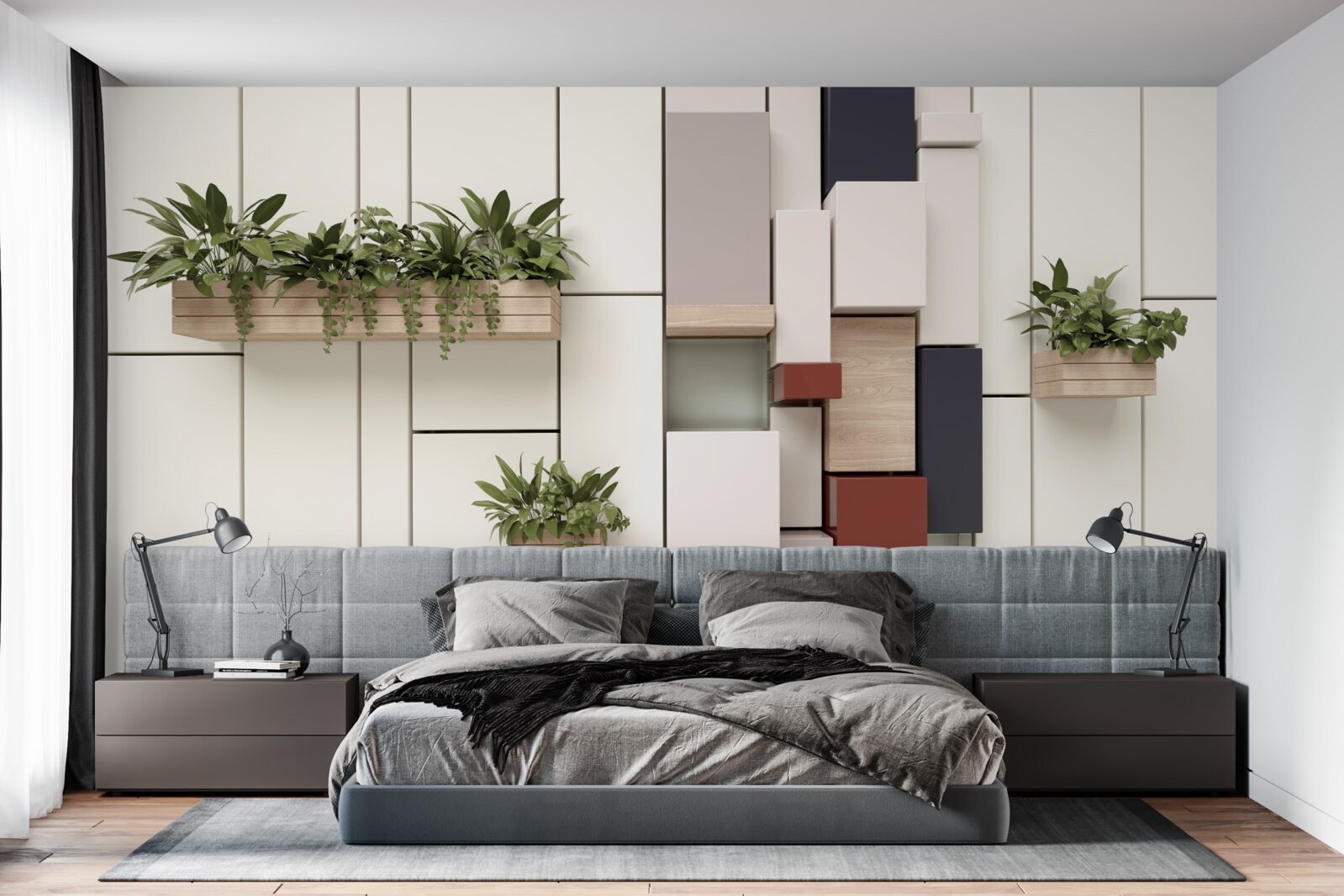 Papier peint Les murs sont décorés de pots de plantes vertes