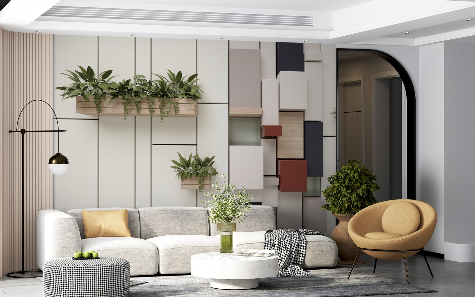 Papier peint Les murs sont décorés de pots de plantes vertes