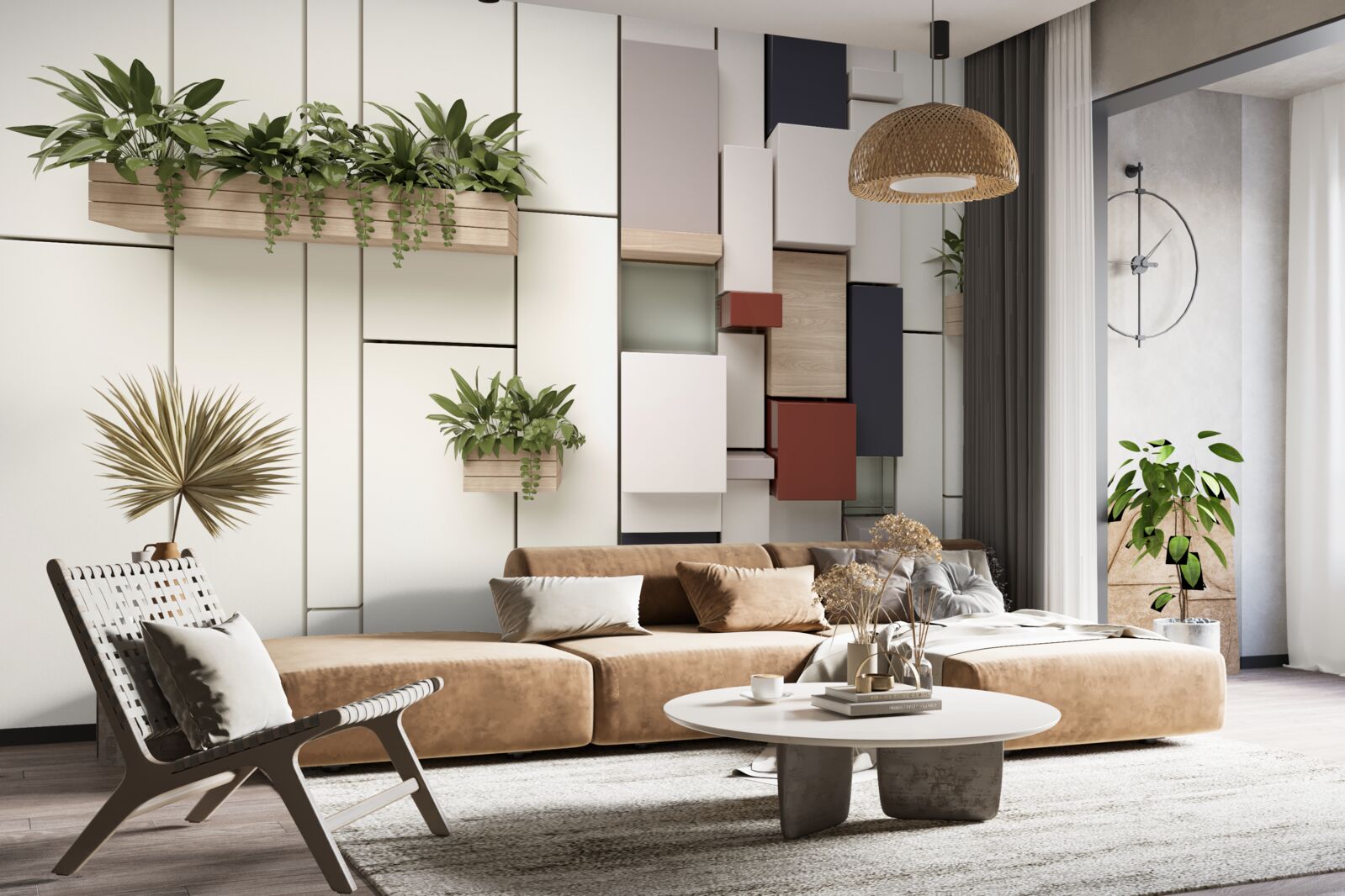 Papier peint Les murs sont décorés de pots de plantes vertes