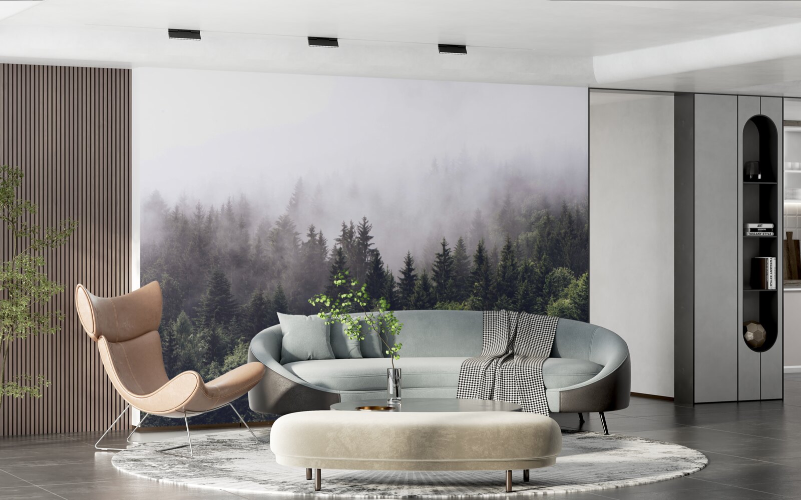 Papier peint la grandeur d'une forêt mystérieuse dans la brume