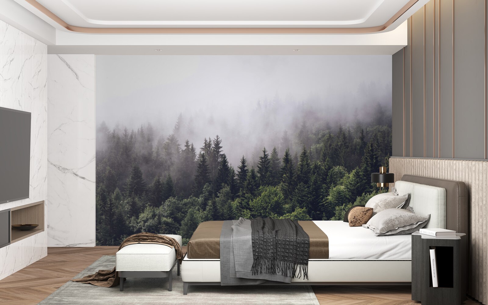 Papier peint la grandeur d'une forêt mystérieuse dans la brume