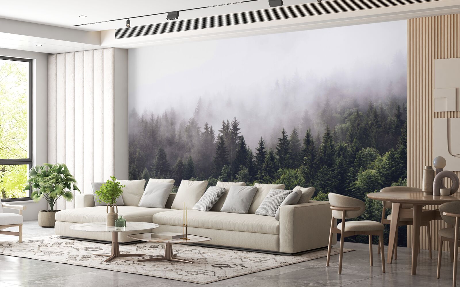Papier peint la grandeur d'une forêt mystérieuse dans la brume