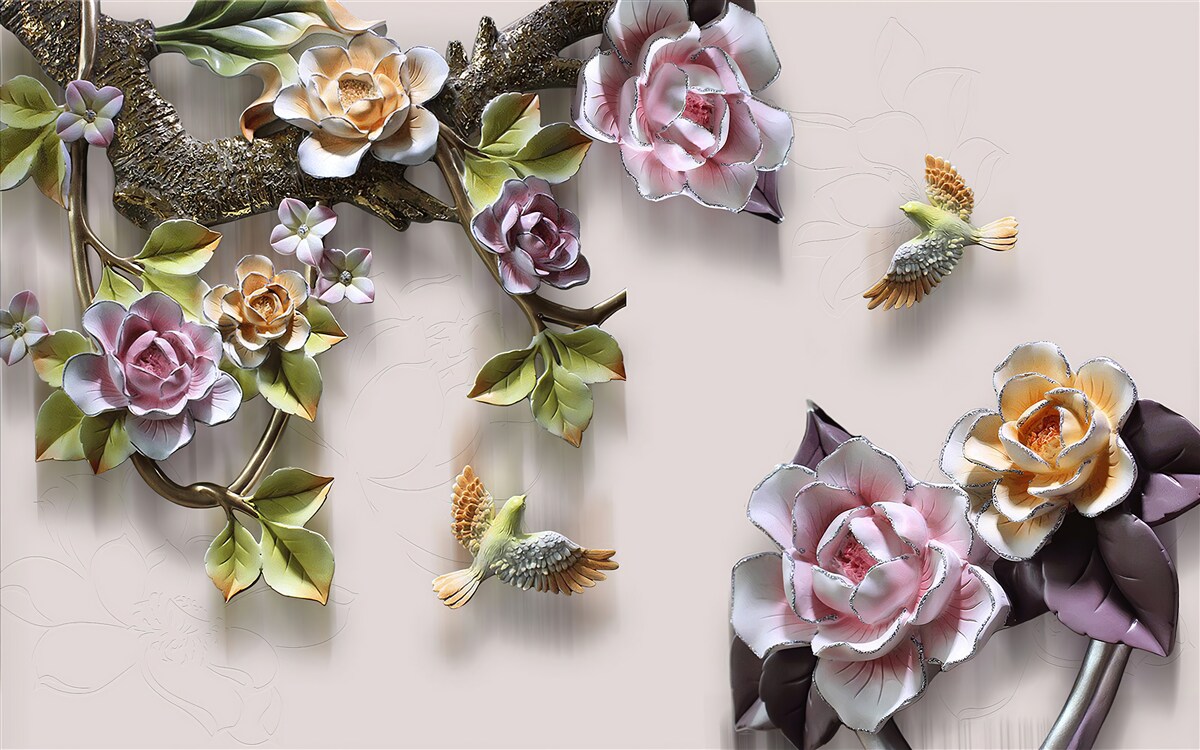 Papier peint charmante harmonie de branches décorées de fleurs