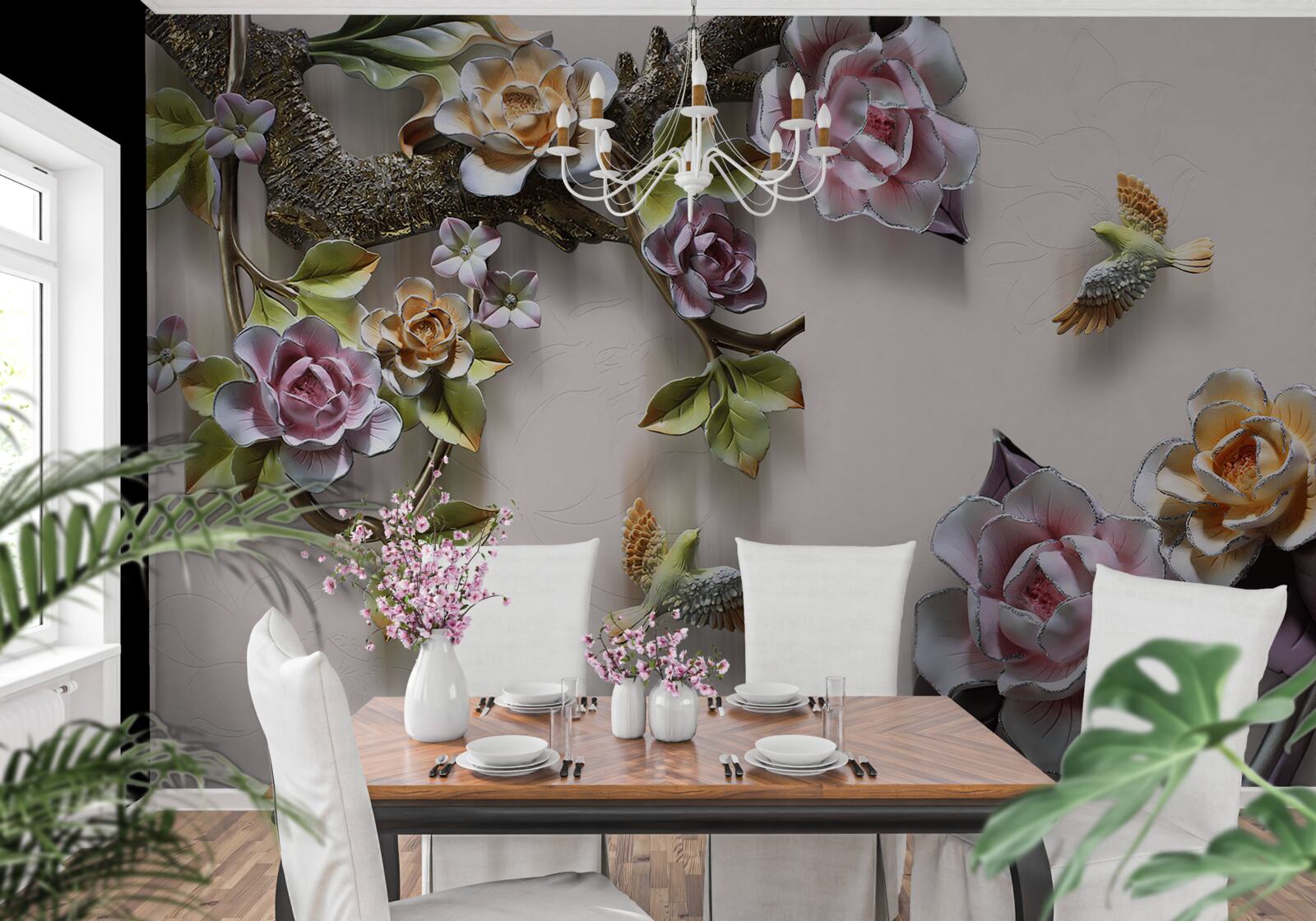 Papier peint charmante harmonie de branches décorées de fleurs