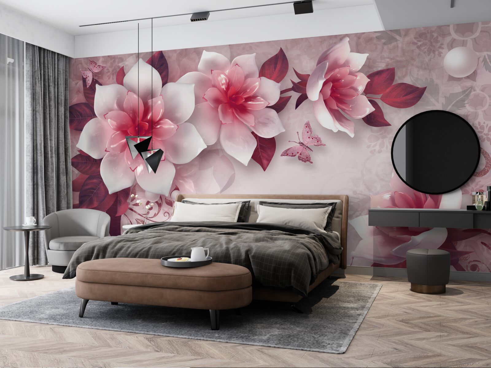 Papier peint Les lotus sont blancs comme la neige avec un beau centre rouge.