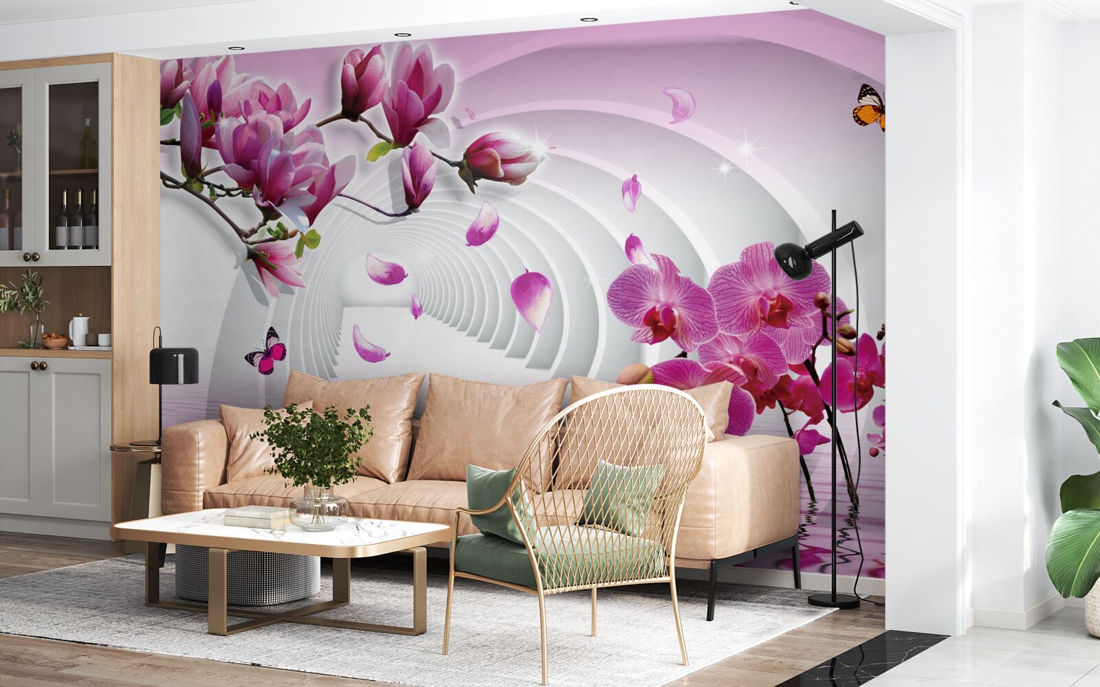 Papier peint de délicieuses nuances de rose, de magnolia et d'orchidée