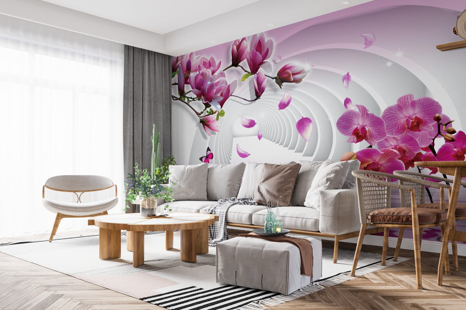 Papier peint de délicieuses nuances de rose, de magnolia et d'orchidée