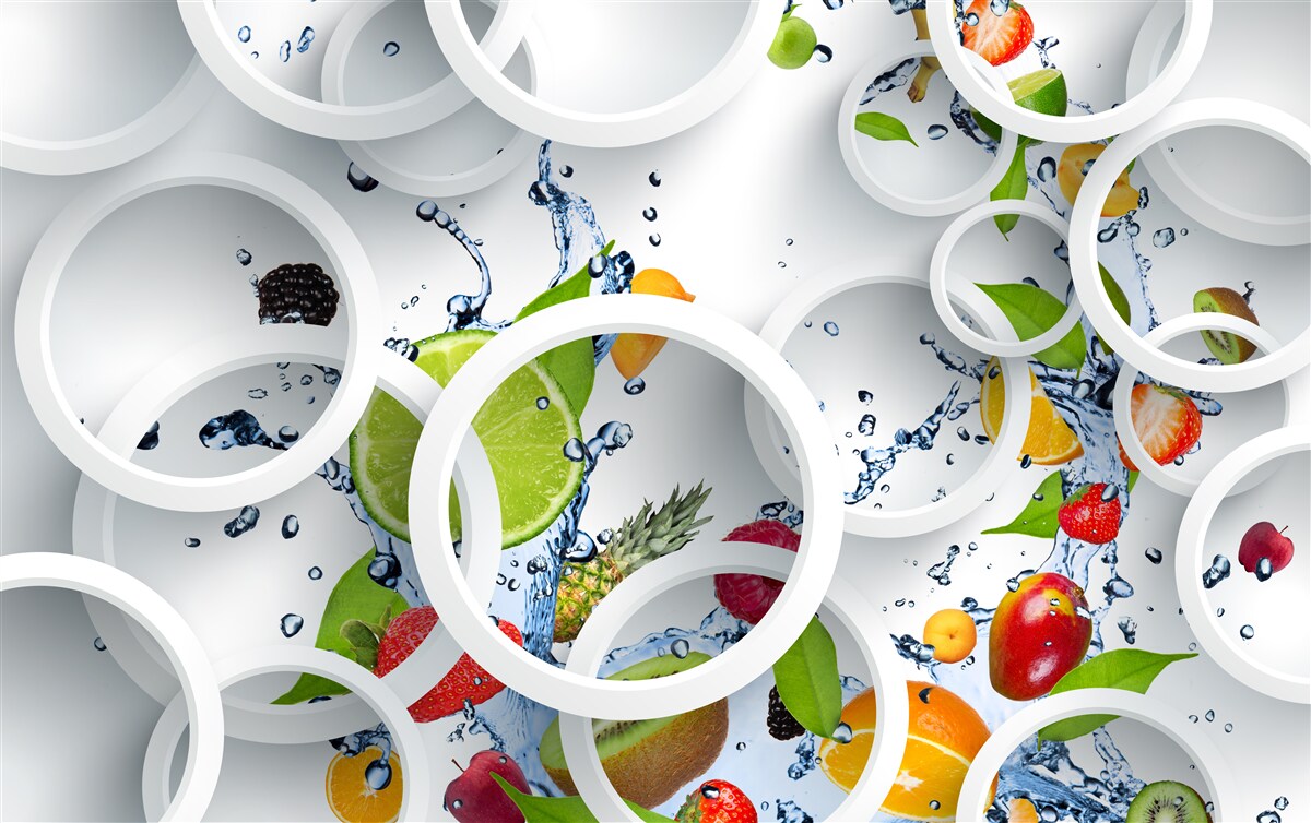 Papier peint gouttes d'eau rondes sur les fruits d'été