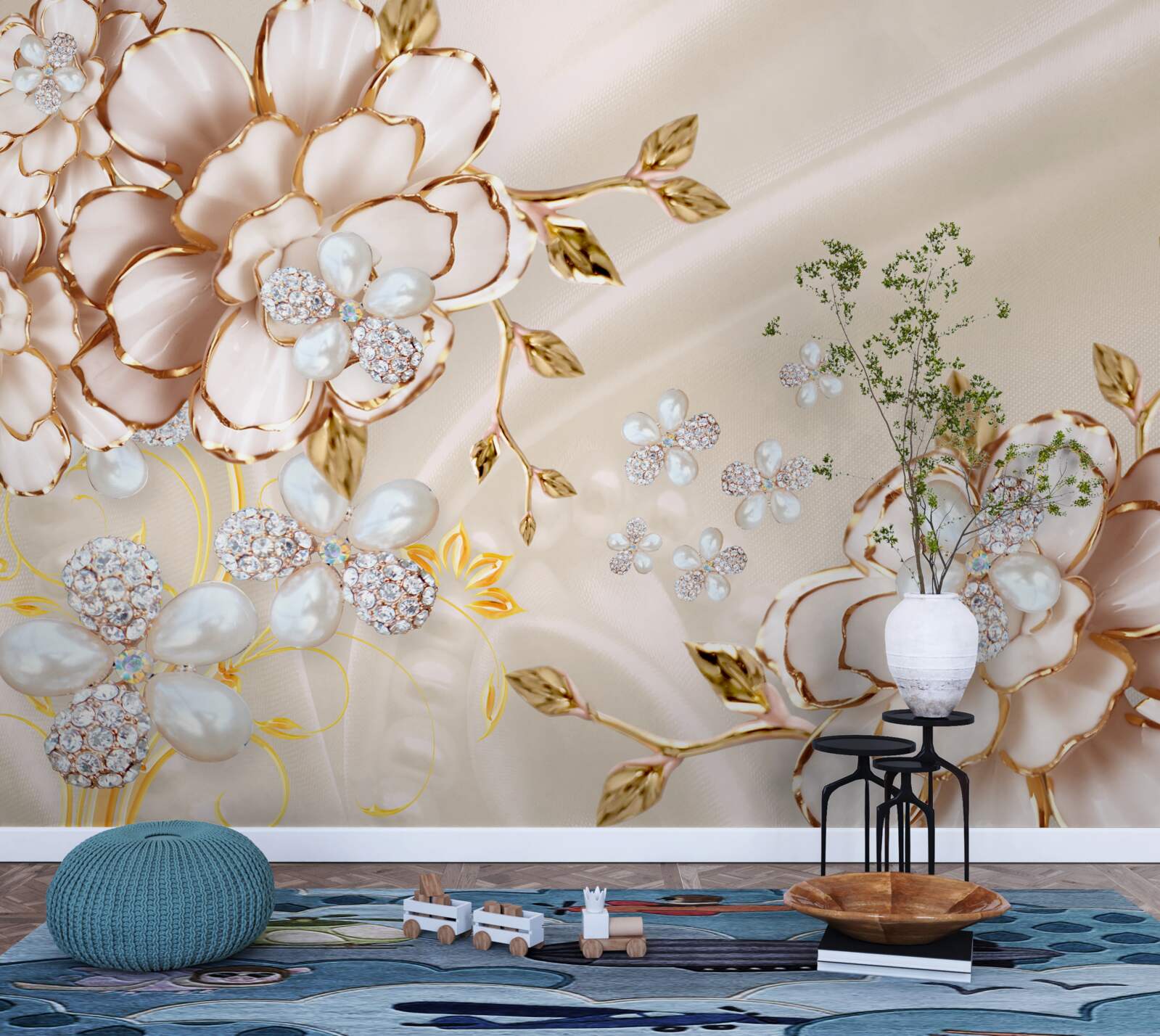 Papier peint les bourgeons de pivoine avec des perles et de l'or sont magnifiques