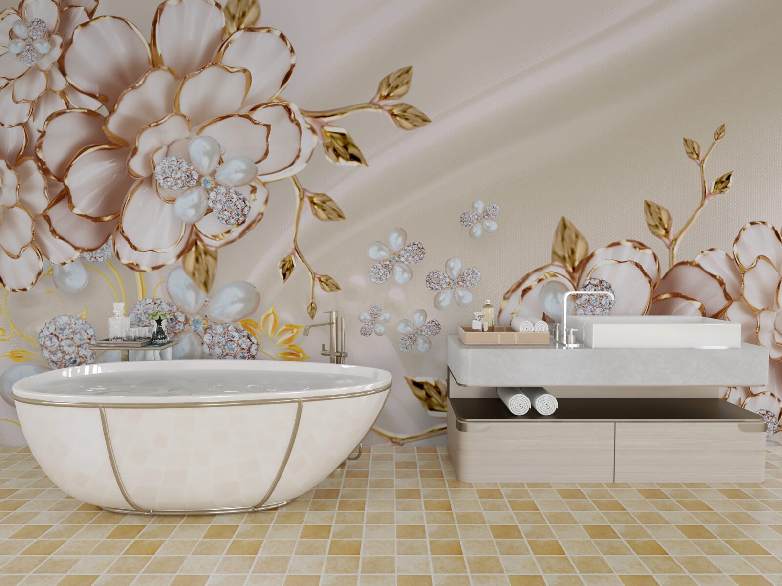 Papier peint les bourgeons de pivoine avec des perles et de l'or sont magnifiques