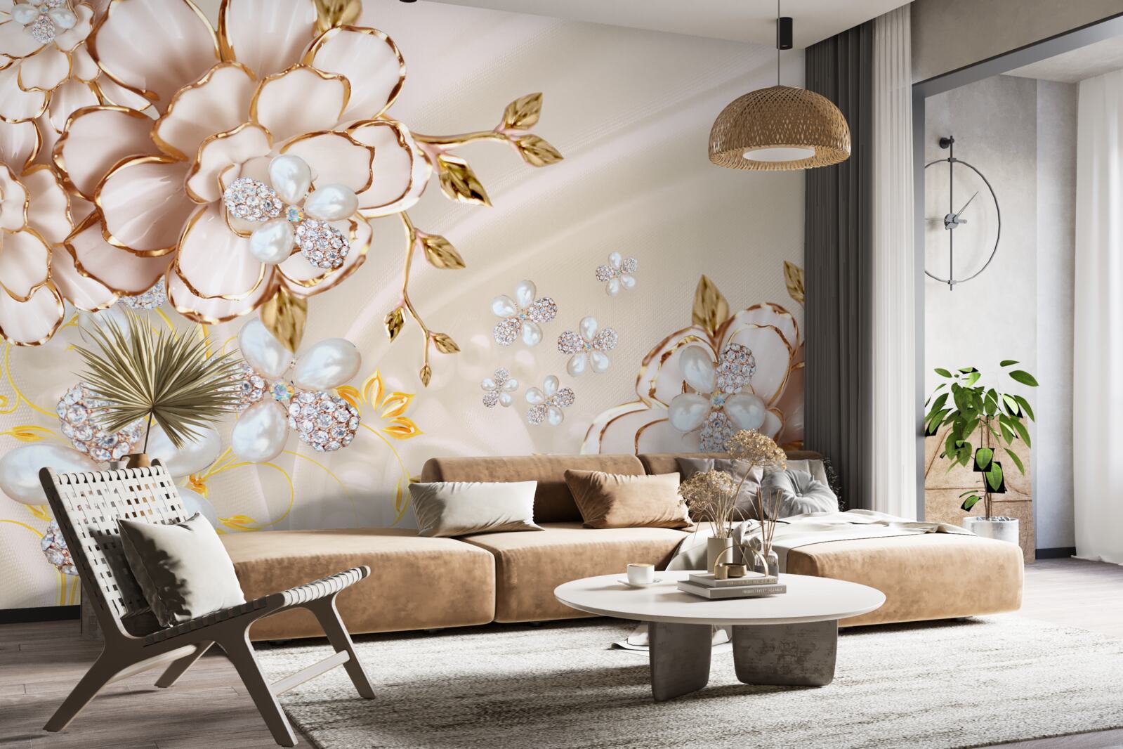 Papier peint les bourgeons de pivoine avec des perles et de l'or sont magnifiques
