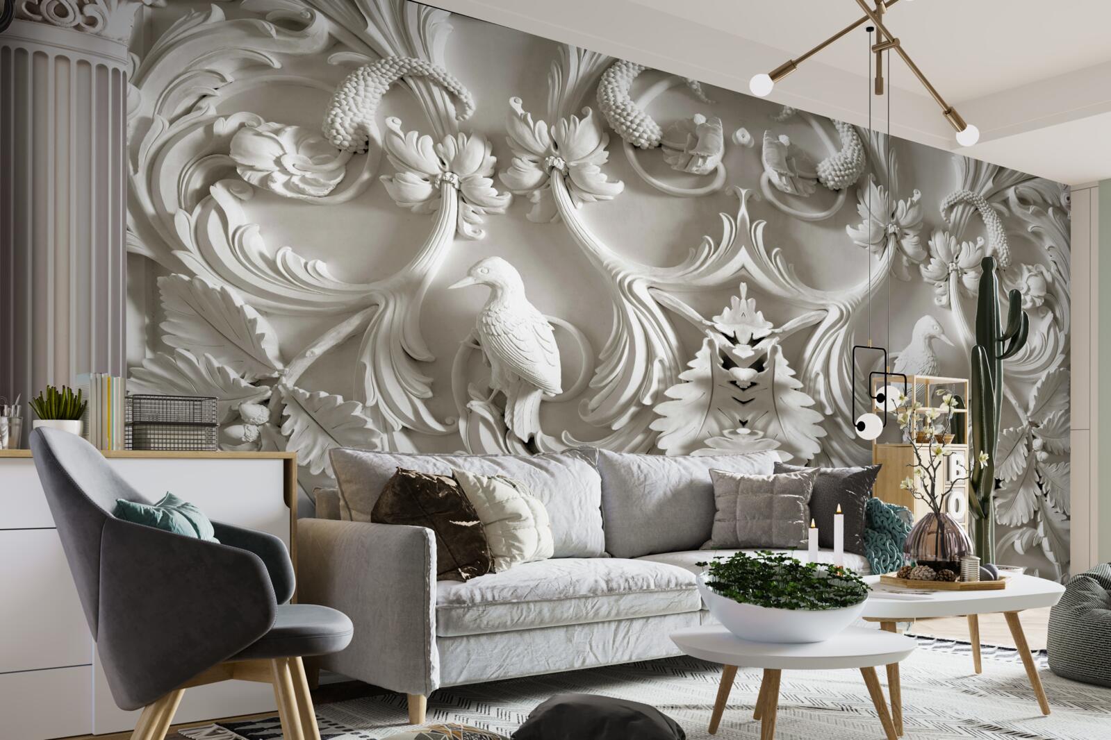 Papier peint détails volumétriques blancs sur le mur