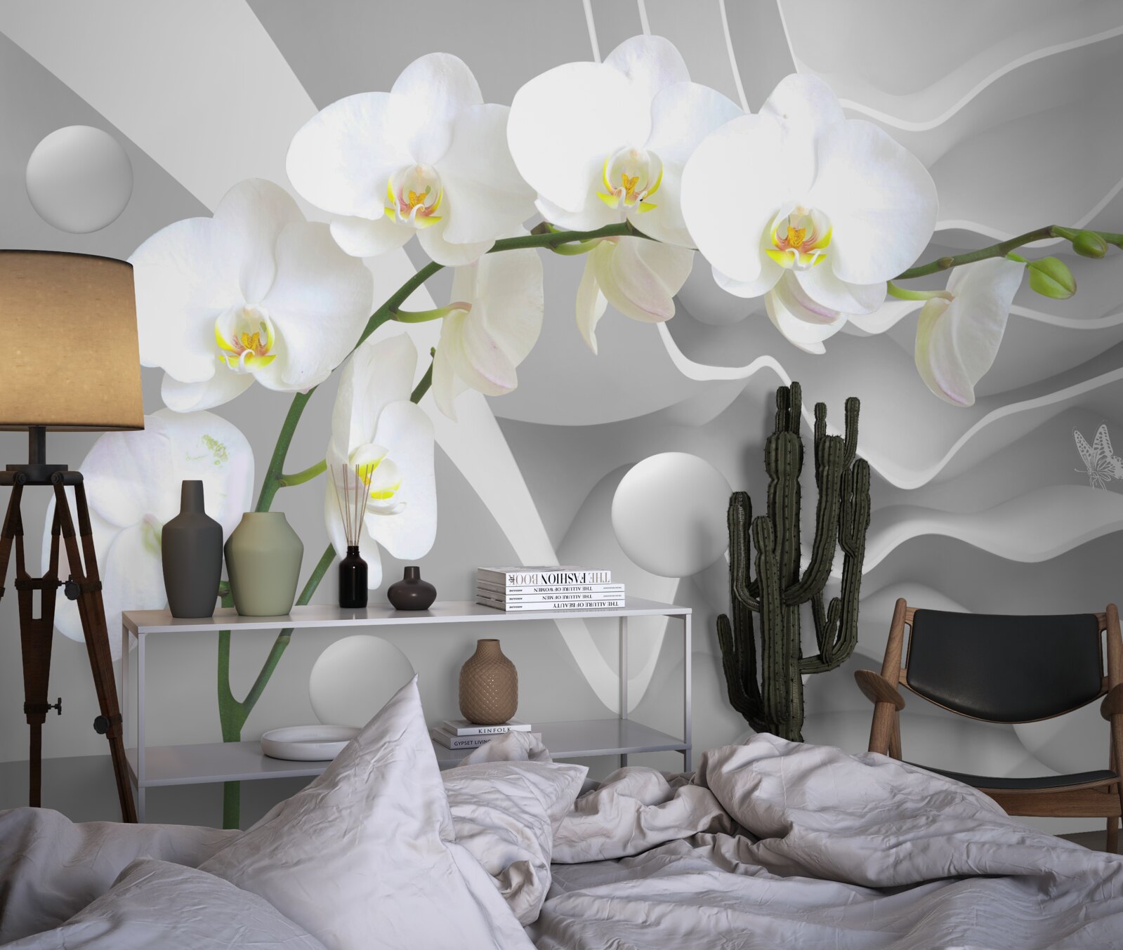 Papier peint fleur d'orchidée blanche sur une branche