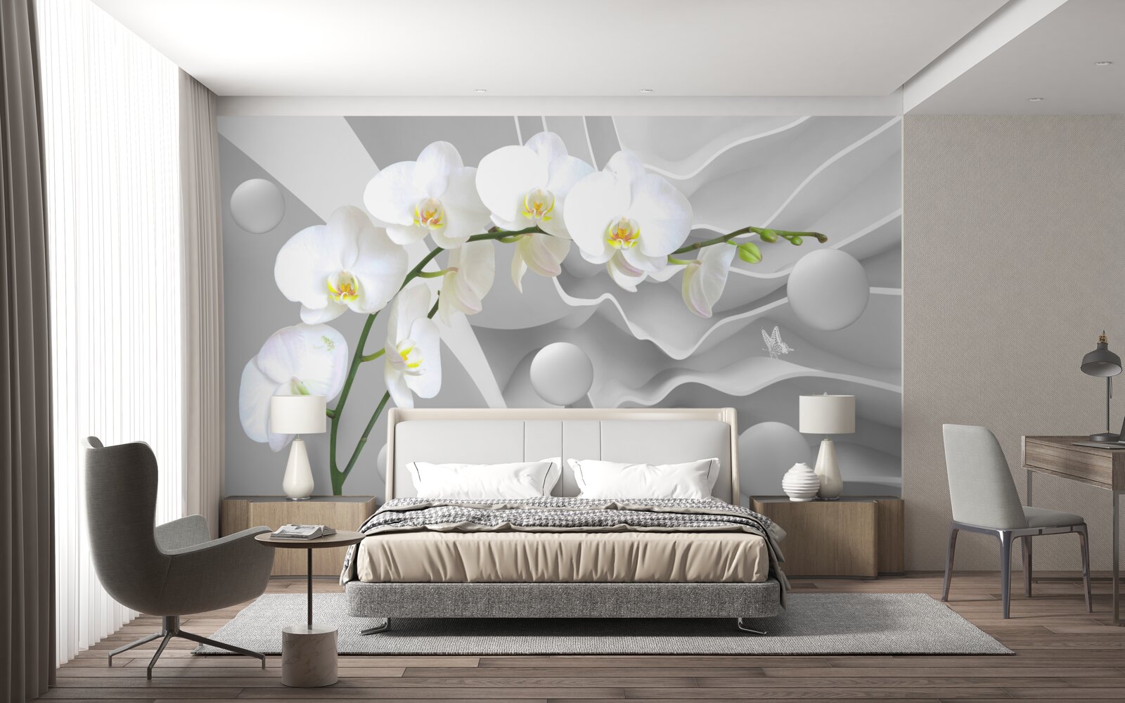 Papier peint fleur d'orchidée blanche sur une branche