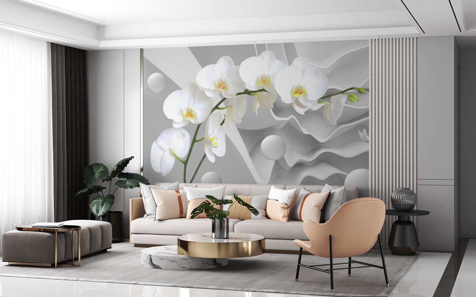 Papier peint fleur d'orchidée blanche sur une branche