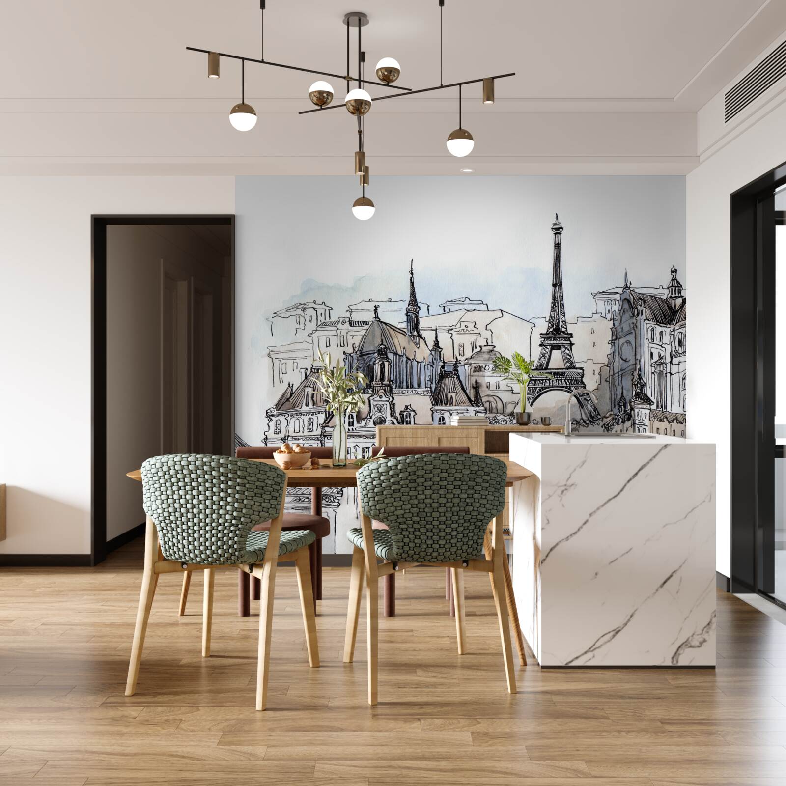 Papier peint paris en aquarelle