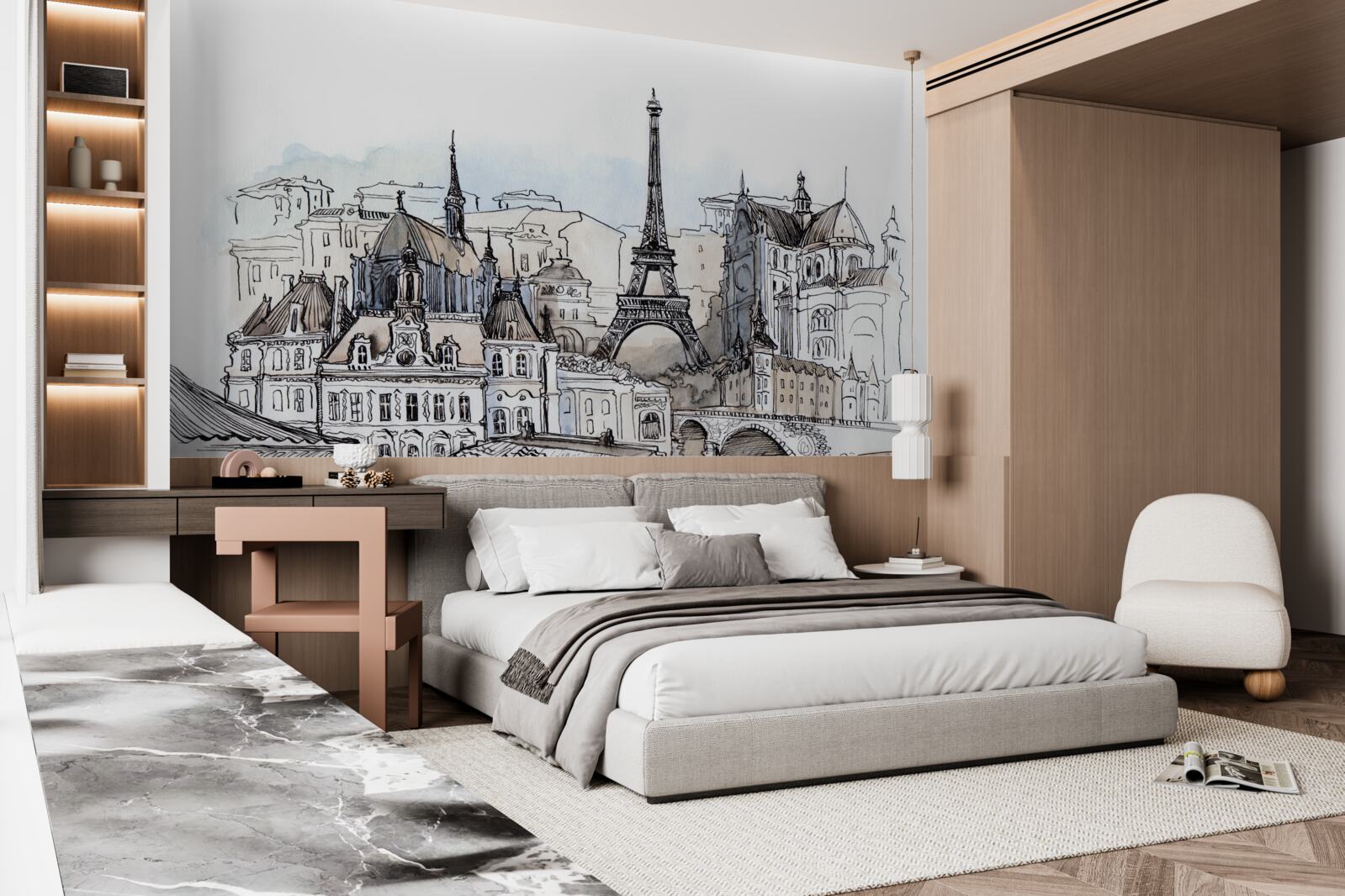 Papier peint paris en aquarelle