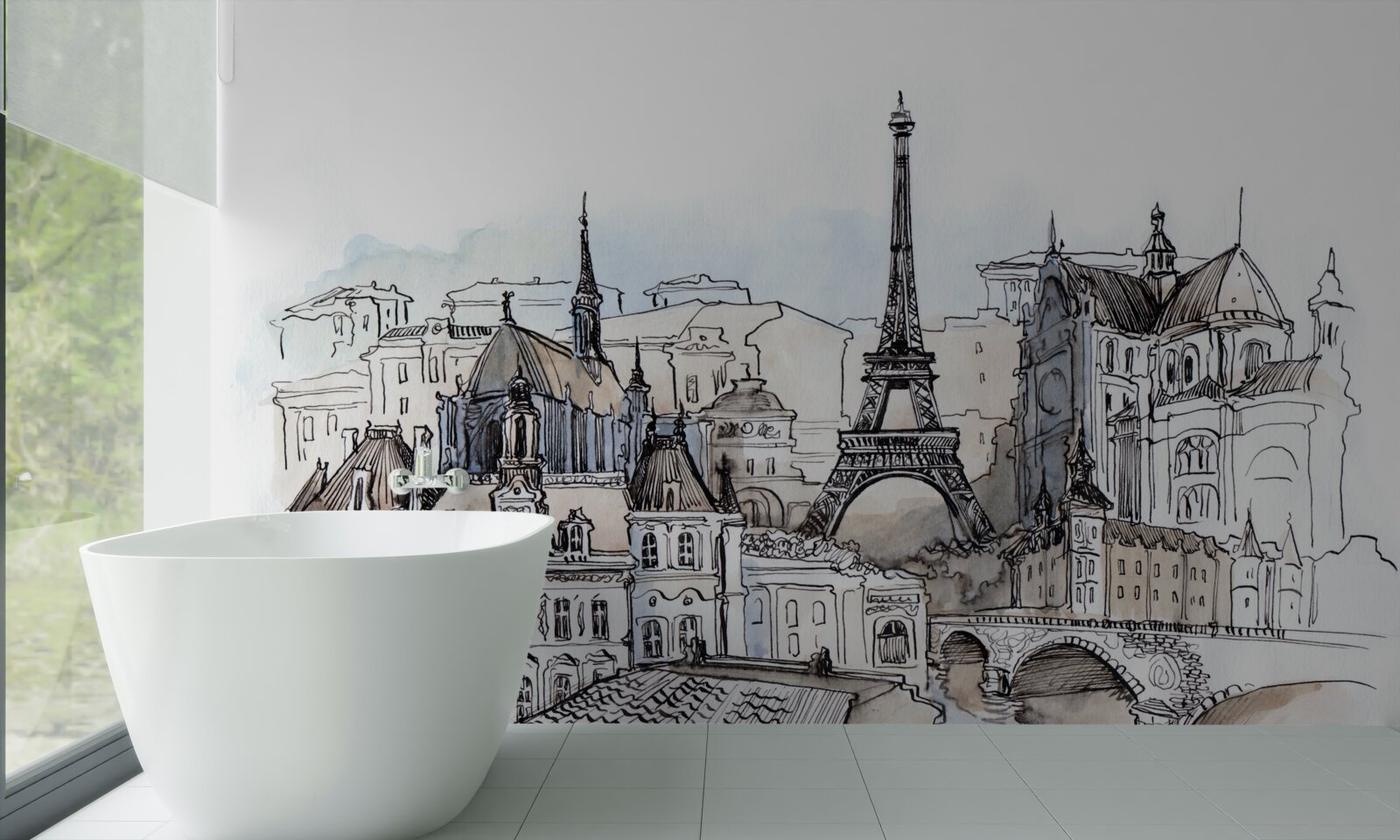 Papier peint paris en aquarelle