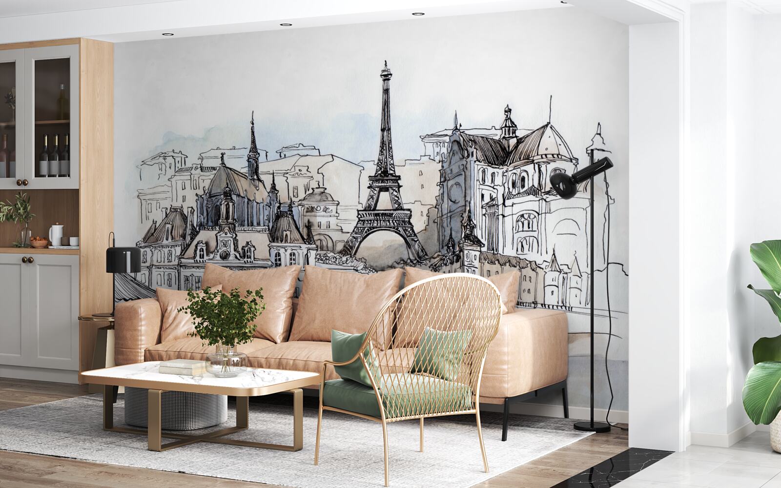 Papier peint paris en aquarelle