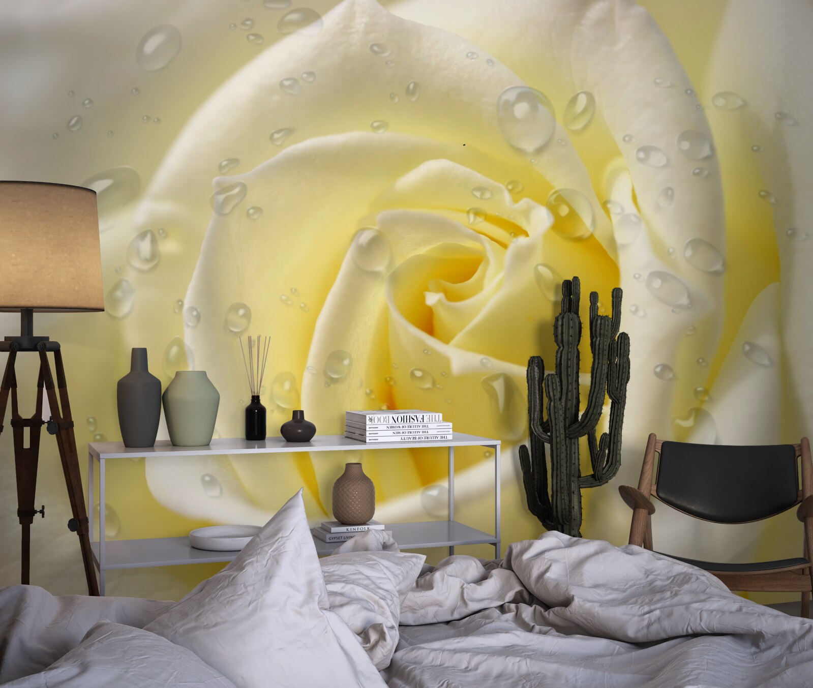 Papier peint gouttes de pluie sur une rose jaune