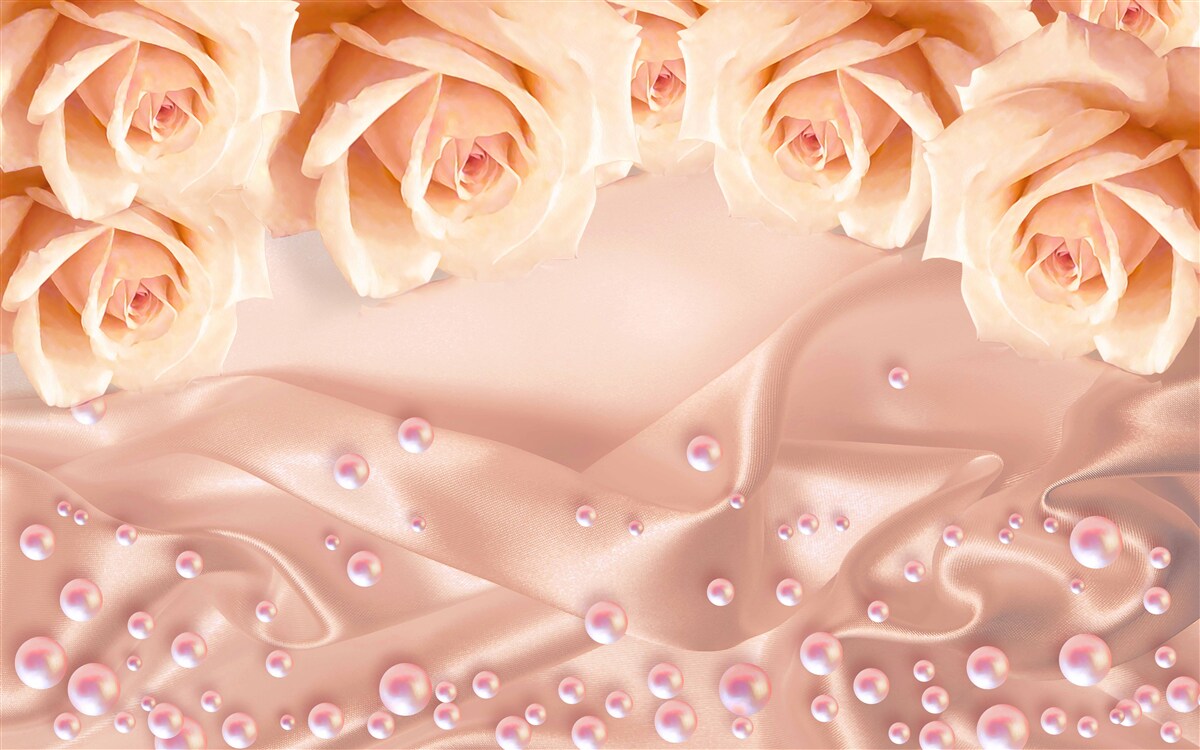 Papier peint perles et roses oranges