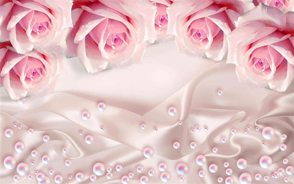 Papier peint perles et fleurs roses