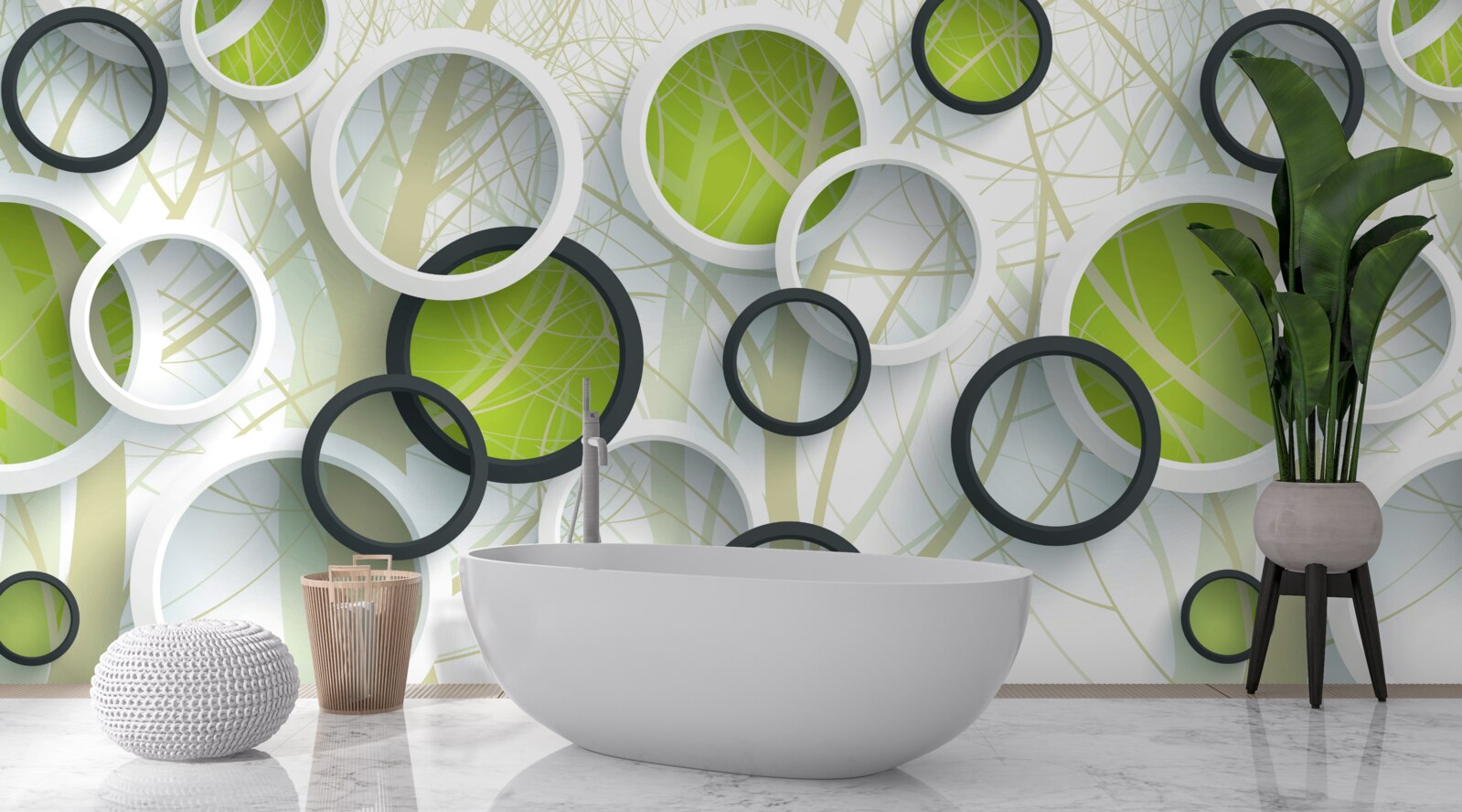 Papier peint cercles blancs et verts superposés