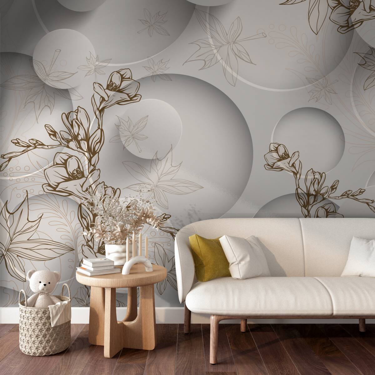 Papier peint Les magnolias sont blancs et de forme ronde