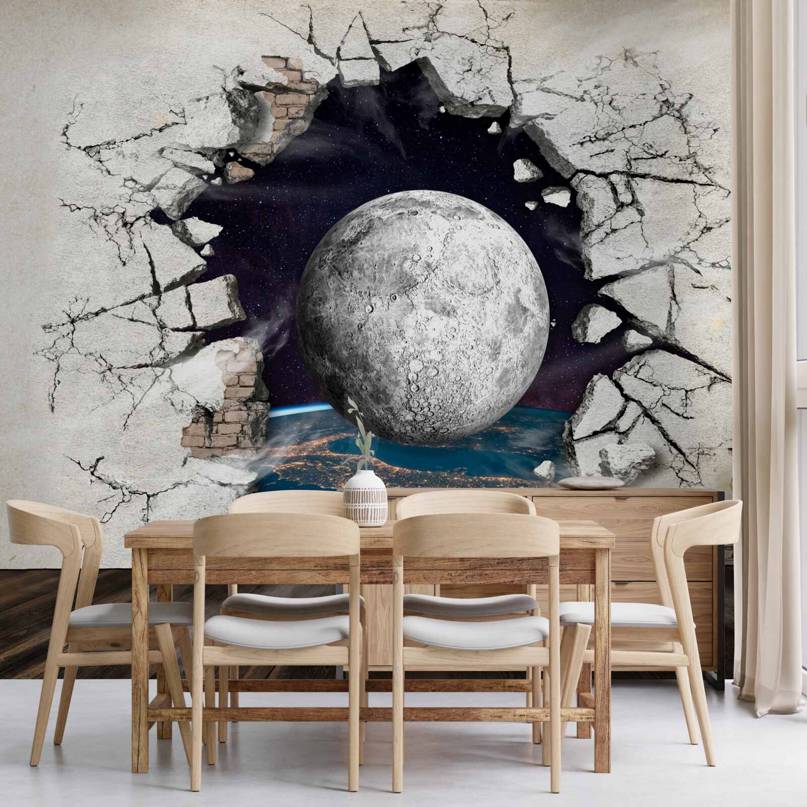 Papier peint Le mur est détruit au clair de lune