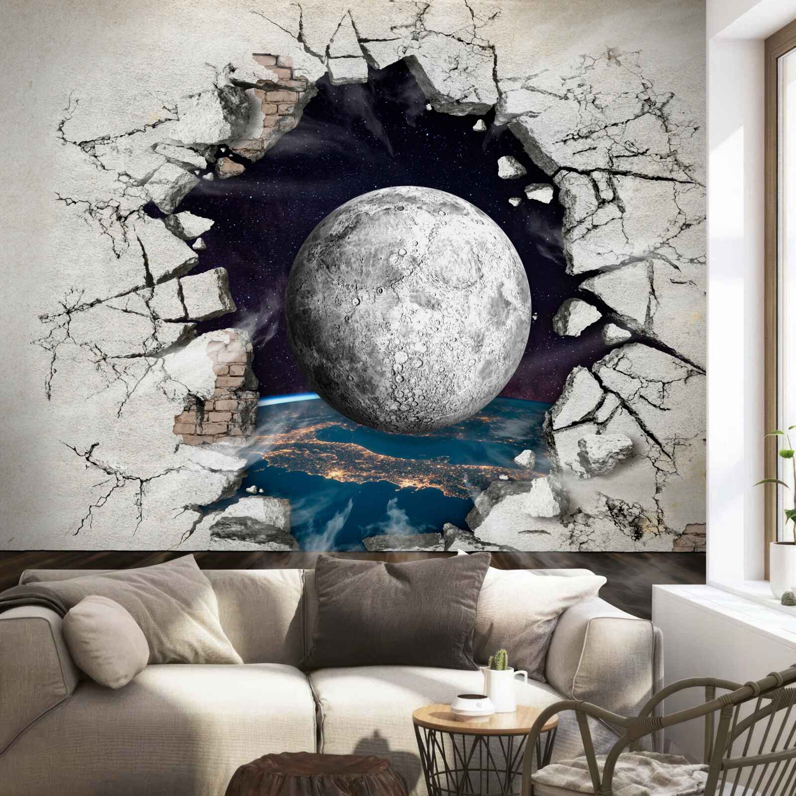 Papier peint Le mur est détruit au clair de lune