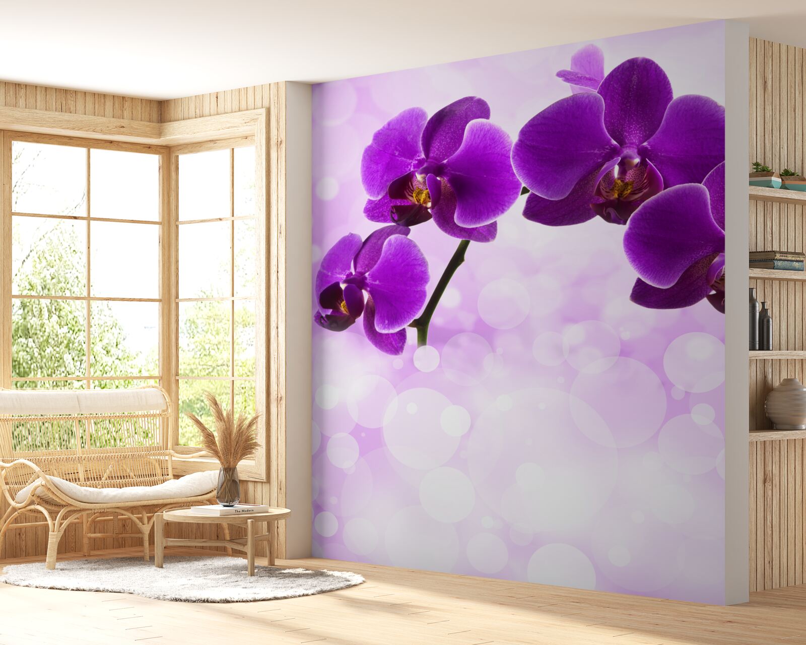 Papier peint orchidées à fleurs violet foncé
