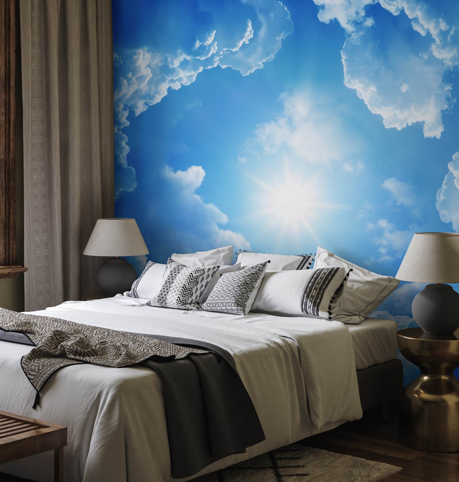 Papier peint le soleil est au zénith dans les nuages bleus