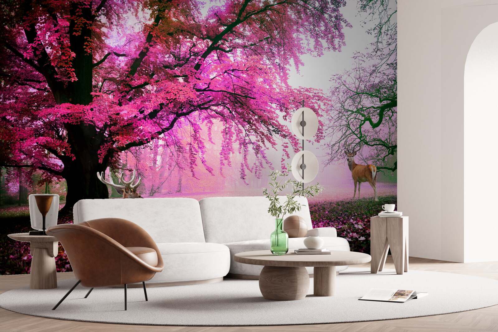 Papier peint sakura en rose vole autour